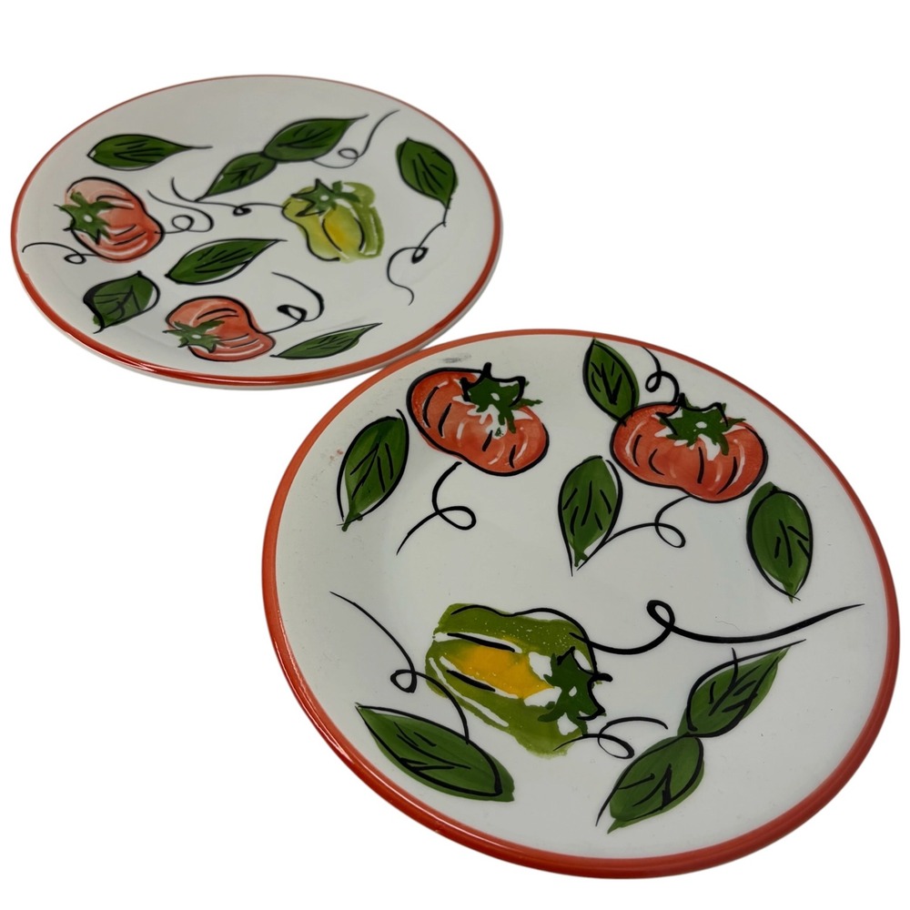 Vintage Pier‎ 1 Italy Handpainted Tomato Pepper Salad Plates Set of 2 8.5"
